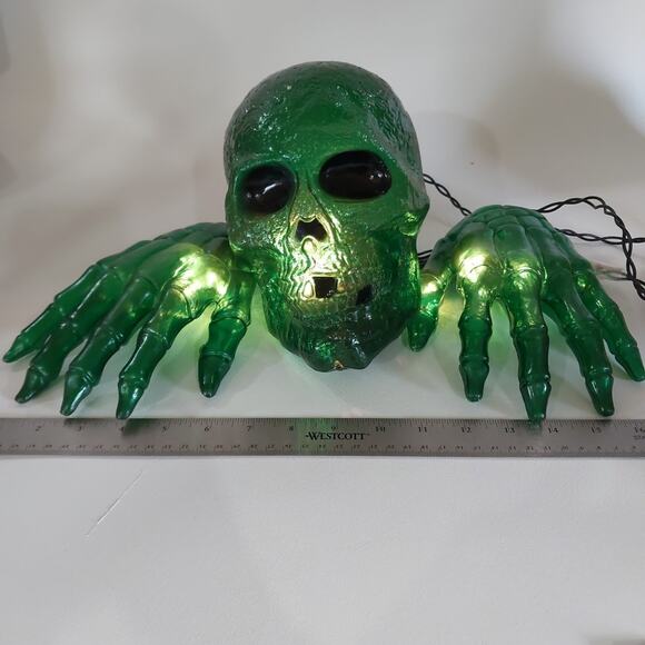 Vtg Halloween Series Lighted Skull & Hands 3 Piece Clear Green Prop‎ Set Tested - Picture 5 of 5